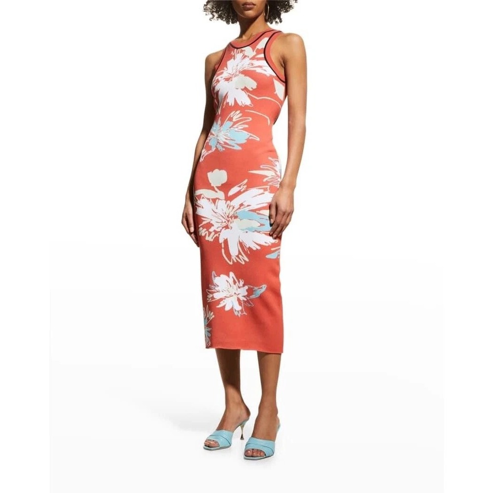 Tanya Taylor Nadine Bold Floral Knit Midi Dress Size M cut out back sleevleess